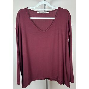 Michael Stars Womens Oversized Tunic Top Maroon Ribbed Long Sleeve Medium